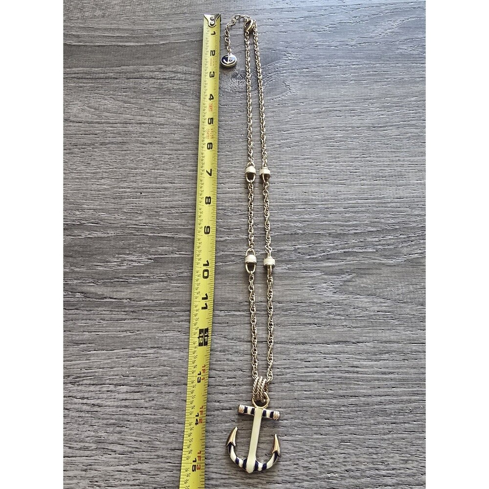 Blue & White Enamel Anchor With Gold Tone Chain Nautical Summer Beach - Picture 2 of 9